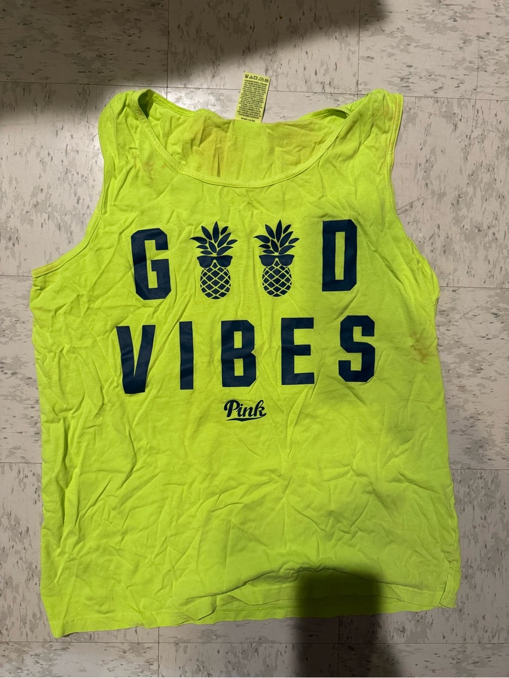 PINK Victoria's Secret Neon Yellow Pineapple 'Good Vibes' Tank